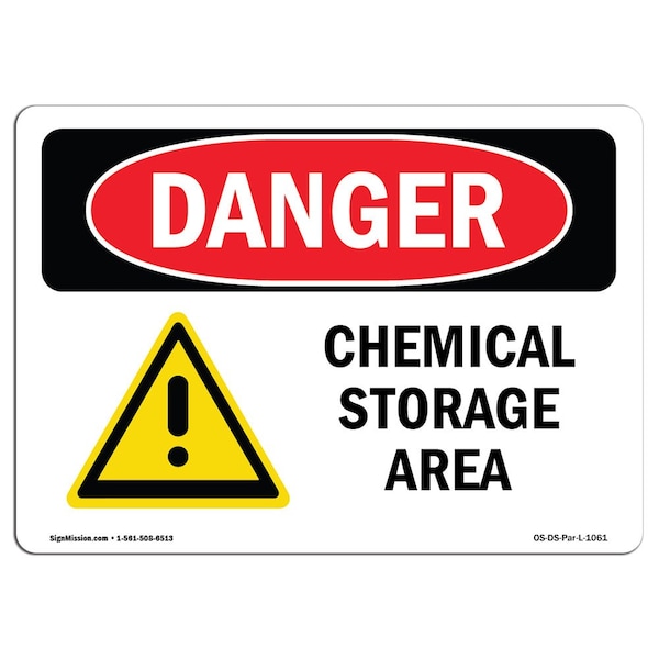 Safety Sign, OSHA Danger, 7" Height, Aluminum, Chemical Storage Area, Landscape, L-1061